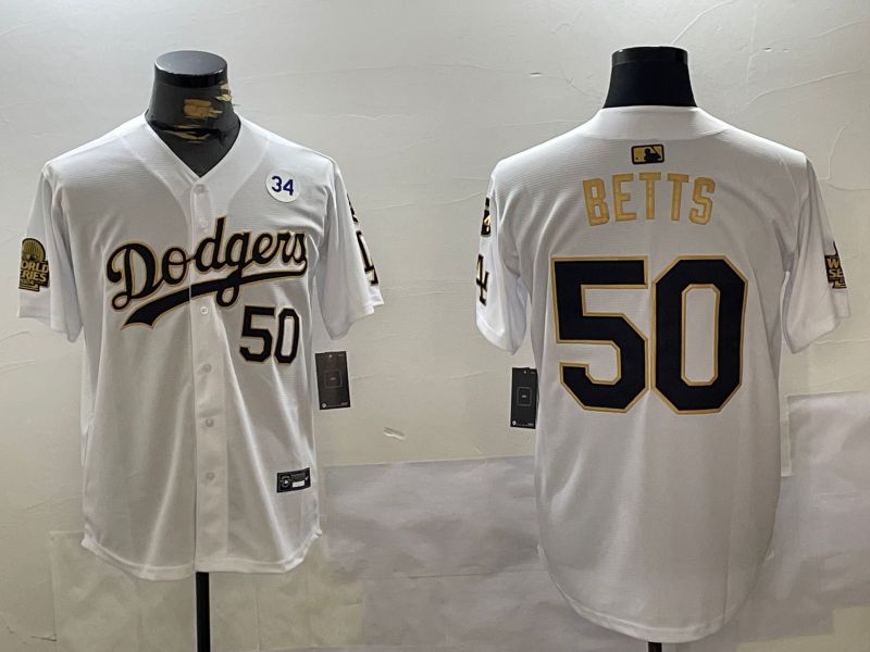 Men Los Angeles Dodgers #50 Betts White Gold Game 2024 Nike MLB Jersey style 1120